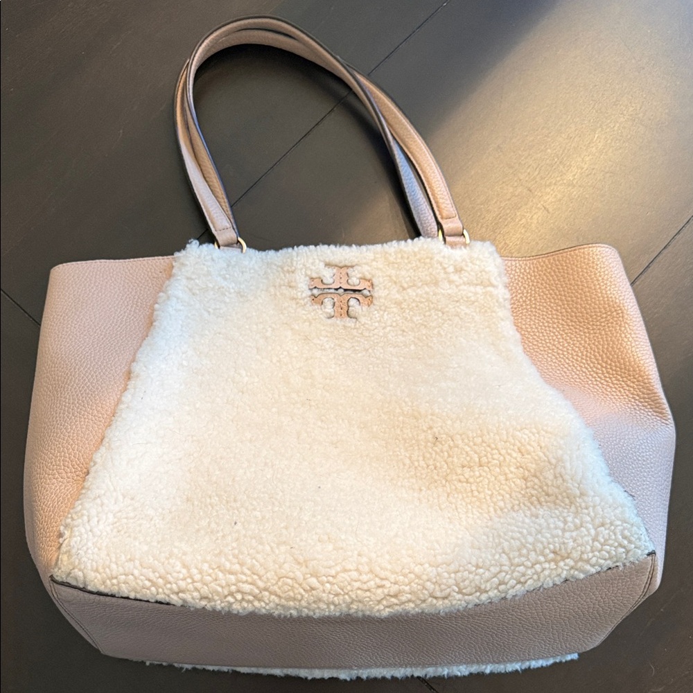 Tory Burch Cream and Tan Shearling Tote